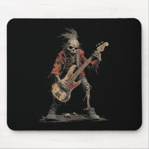 Skeleton Punk Rocker Halloween Bass Guitar Rock N Mouse Pad