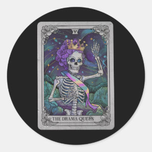 Skeleton Queen Tarot Card Gothic Witchy Halloween  Classic Round Sticker