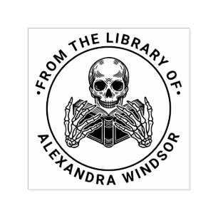 Skeleton Reading a Book #2 Library Book Name Self-inking Stamp