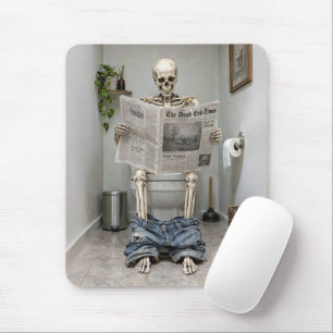 Skeleton Reading a Newspaper on a Toilet Mouse Pad