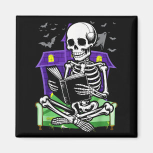 Skeleton Reading Book Lovers Bookworms Readers Hal Magnet