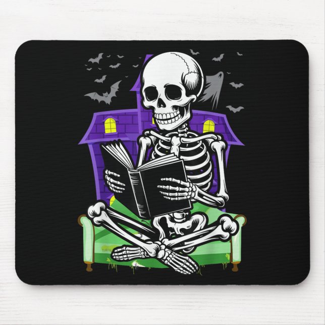 Skeleton Reading Book Lovers Bookworms Readers Hal Mouse Pad (Front)