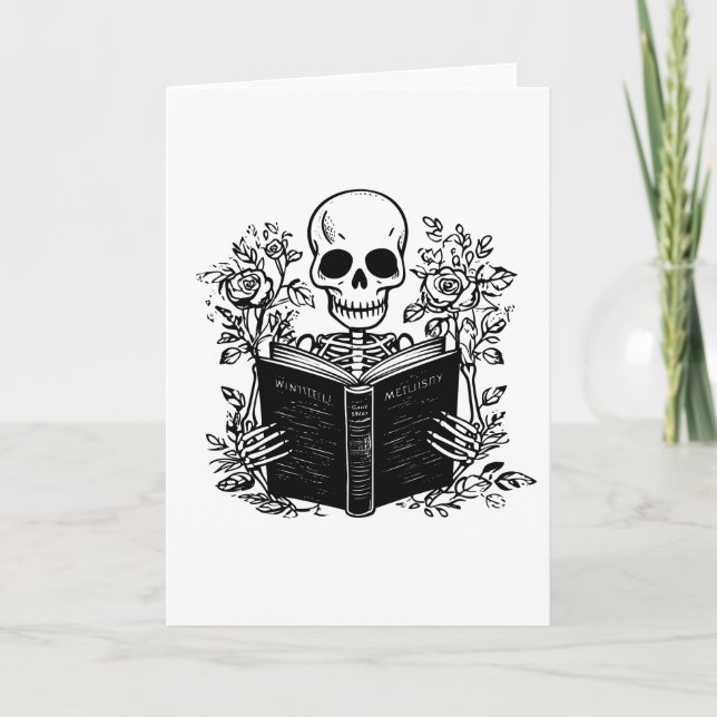 Skeleton reading romance book card (Front)