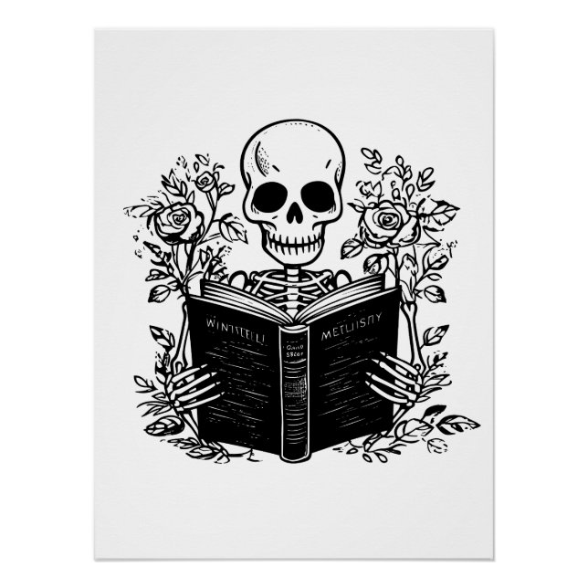 Skeleton reading romance book poster (Front)