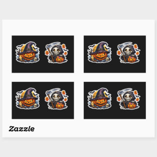 💀🎃 Skeleton Reaper Trick or Treat Halloween Rectangular Sticker