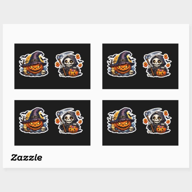 💀🎃 Skeleton Reaper Trick or Treat Halloween Rectangular Sticker (Sheet)