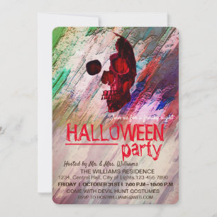 Skeleton Red Painted Halloween Watercolor RetroArt Invitation