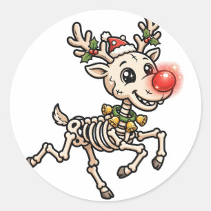 Skeleton Reindeer Classic Round Sticker