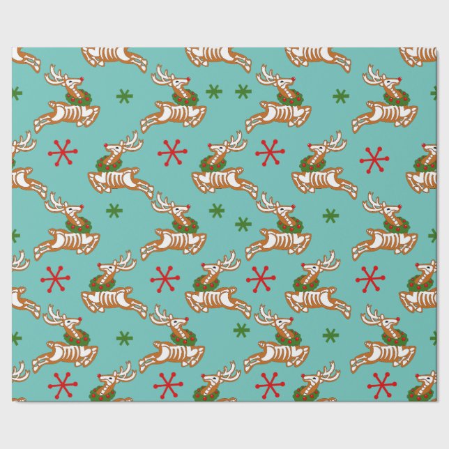 Skeleton Reindeer Gingerbread man  Wrapping Paper (Seam)