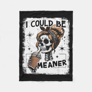 Skeleton Retro I Could Be Meaner Skull Halloween Fleece Blanket