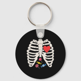 Skeleton Rib Cage Candy Heart Funny Xray Halloween Key Ring