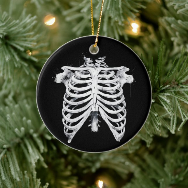 Skeleton Rib Cage Halloween Costume Ceramic Ornament (Tree)