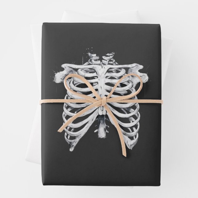 Skeleton Rib Cage Halloween Costume Wrapping Paper Sheet (In situ)