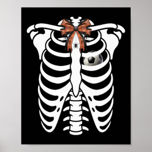 Skeleton Rib Cage Halloween Footbyll Soccer Costum Poster