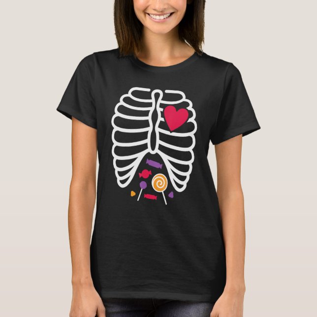 Skeleton Rib Cage Heart X Ray Candy  Halloween Tod T-Shirt (Front)