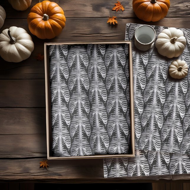 Skeleton Rib Cage Pattern Halloween Tissue Paper (Spooky skeleton rib pattern tissue paper)