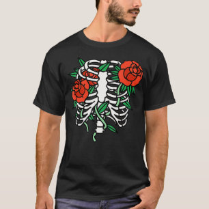 Skeleton Rib Cage Roses Floral Flower Skull Funny T-Shirt