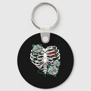 Skeleton Rib Cage With Flowers Halloween Xray Skel Key Ring