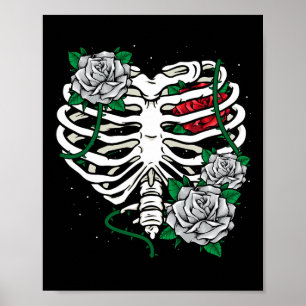 Skeleton Rib Cage With Flowers Halloween Xray Skel Poster