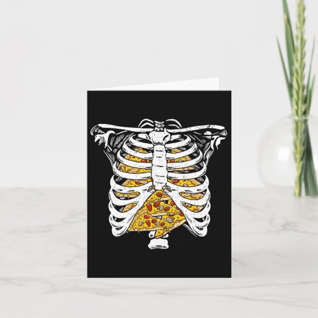 Skeleton Rib Cage With Pizzas Happy Halloween Day  Card (Front)