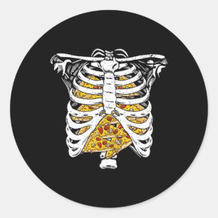 Skeleton Rib Cage With Pizzas Happy Halloween Day Classic Round Sticker