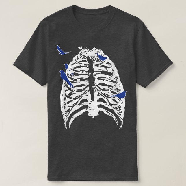 Skeleton Rib Cage With Songbirds  Emo Skeleton  T-Shirt (Design Front)