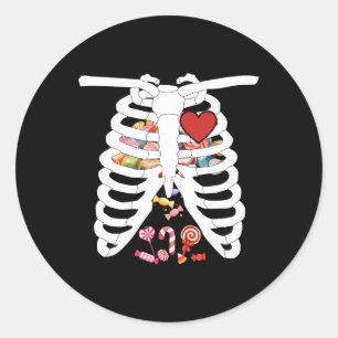 Skeleton Rib Cage X-ray Candy Funny Halloween Cost Classic Round Sticker