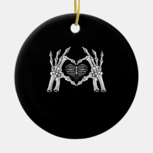 Skeleton Ribs Hand Heart Sign Ceramic Ornament