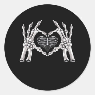 Skeleton Ribs Hand Heart Sign Classic Round Sticker