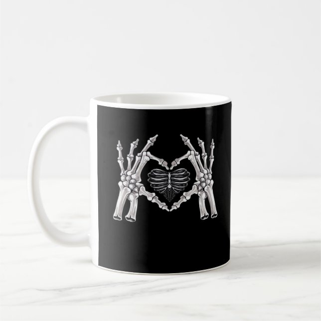 Skeleton Ribs Hand Heart Sign Coffee Mug (Left)