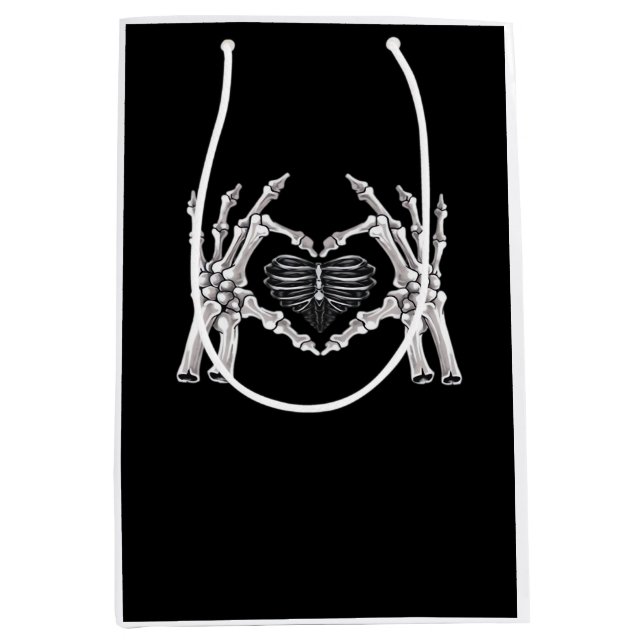Skeleton Ribs Hand Heart Sign Medium Gift Bag (Front)
