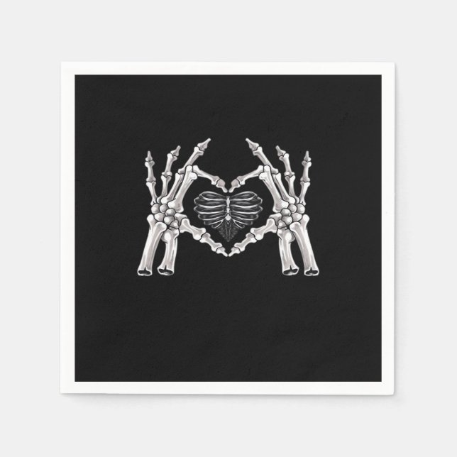 Skeleton Ribs Hand Heart Sign Napkin (Front)
