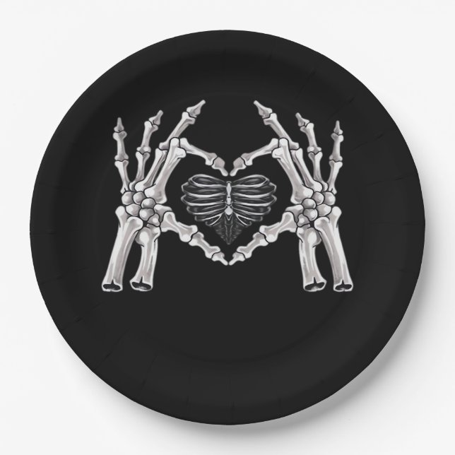 Skeleton Ribs Hand Heart Sign Paper Plate (Front)