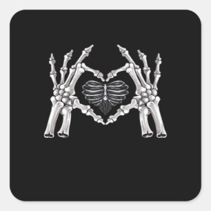 Skeleton Ribs Hand Heart Sign Square Sticker