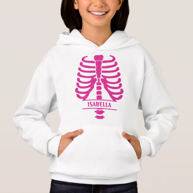 Skeleton Ribs Hot Pink Glitter Monogrammed (Front)