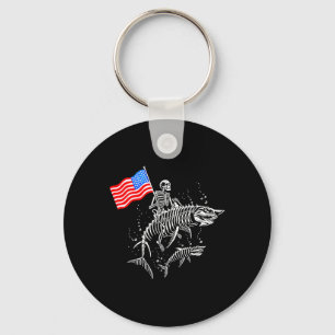 Skeleton Ride Shark 4th Of July  Key Ring