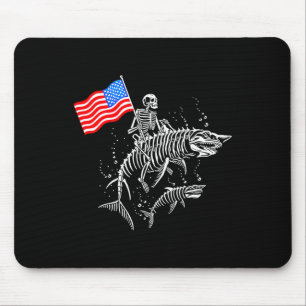Skeleton Ride Shark 4th Of July Mouse Pad