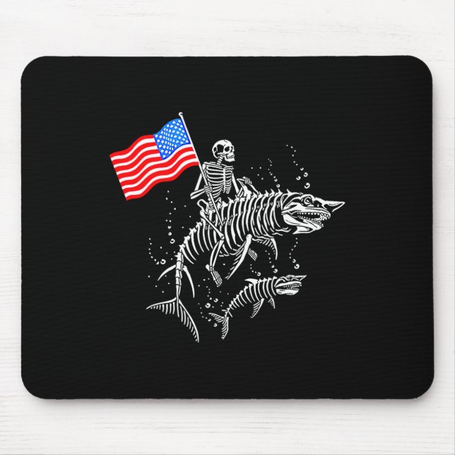 Skeleton Ride Shark 4th Of July  Mouse Pad (Front)