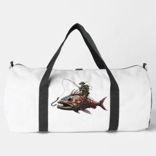 Skeleton Rides American Flag Fish Duffle Bag