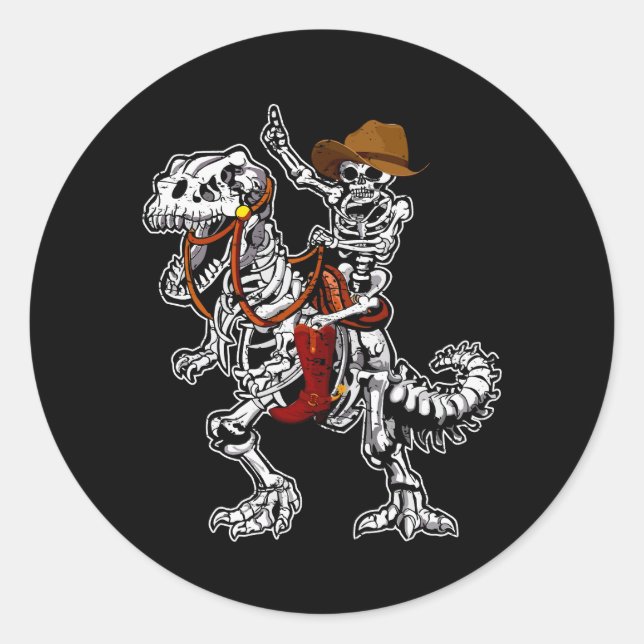 Skeleton Rides Dinosaurs Skeleton Cowboy Bone Hall Classic Round Sticker (Front)