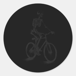 Skeleton Riding Bicycle Scary Halloween Skeleton B Classic Round Sticker