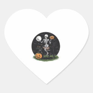 Skeleton Riding Black Cat Halloween Funny Pumpkin  Heart Sticker
