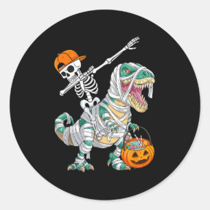 Skeleton Riding Dancing Dab Dinosaur T Rex Hallowe Classic Round Sticker