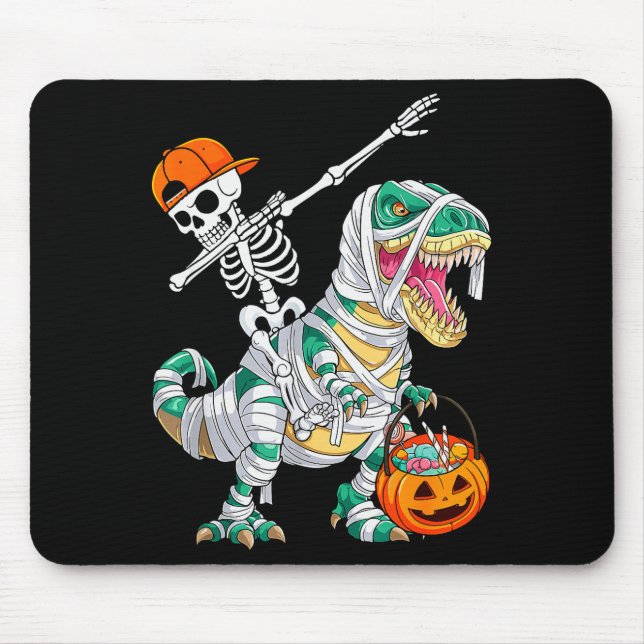 Skeleton Riding Dancing Dab Dinosaur T Rex Hallowe Mouse Pad (Front)
