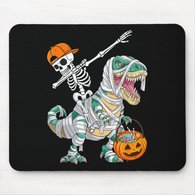 Skeleton Riding Dancing Dab Dinosaur T Rex Hallowe Mouse Pad (Front)