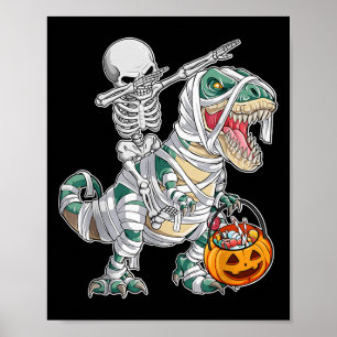Skeleton Riding Dancing Dab Dinosaur Trex Hallowee Poster