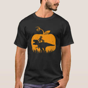 Skeleton Riding Dinosaur Halloween Pumpkin Costume T-Shirt