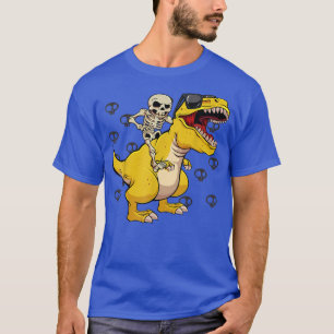 Skeleton Riding Dinosaur Lazy Halloween Costume Fu T-Shirt