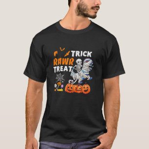 Skeleton Riding Dinosaur Rex Trick Rawr Treat Hall T-Shirt