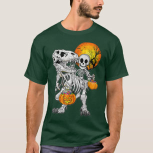 Skeleton Riding Dinosaur T re Halloween Funny Pump T-Shirt